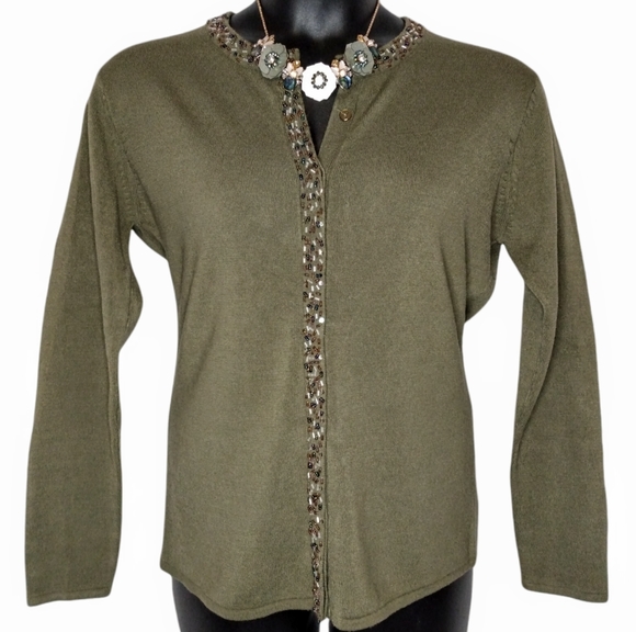 United States Sweater | Olive Green Embellished Cardigan | Small - Picture 1 of 7